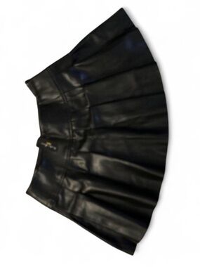Black Faux Leather Pleated Mini Skirt